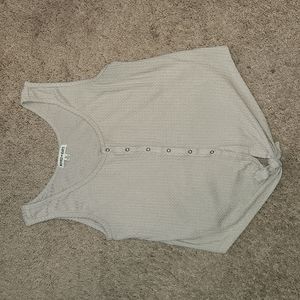 Inspired Hearts Sleeveless Tan Henley Button/Snap Down Tie Bottom Top